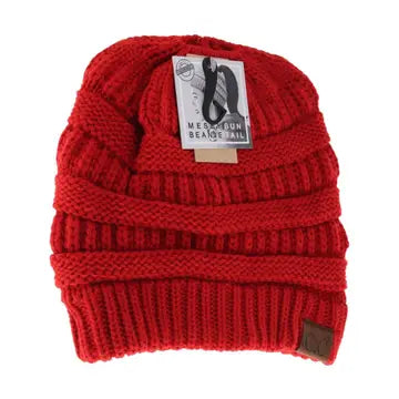 Solid Classic Cc Beanie Tail - Burgandy & Red