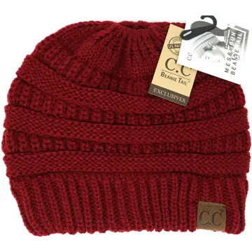 Solid Classic Cc Beanie Tail - Burgandy & Red